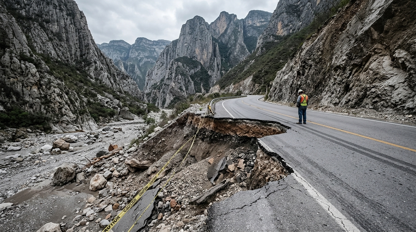 Lluvias deslavan en Santa Catarina la carretera de La Huasteca entregada en junio